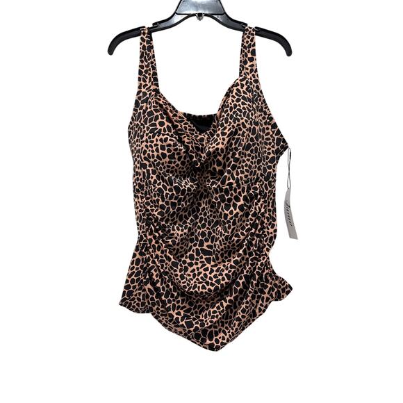 Jinxueer Black and Brown Pattern  Ruched Swimsuit Tankini Top - Size: 24W - Picture 1 of 5